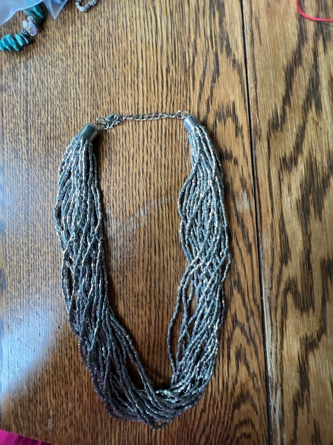 Multi-Strand Gunmetal Grey Metallic Seed Bead Statement Necklace