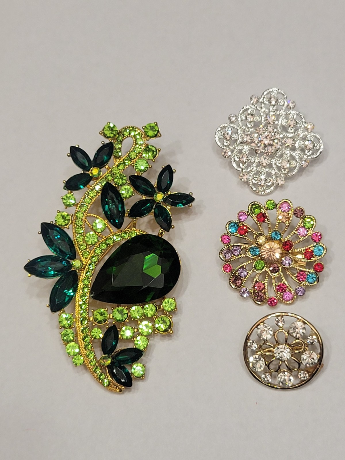 Gorgeous Big Green Multicolor Rhinestone Flower Brooch Jewelry Lot CA USA P80