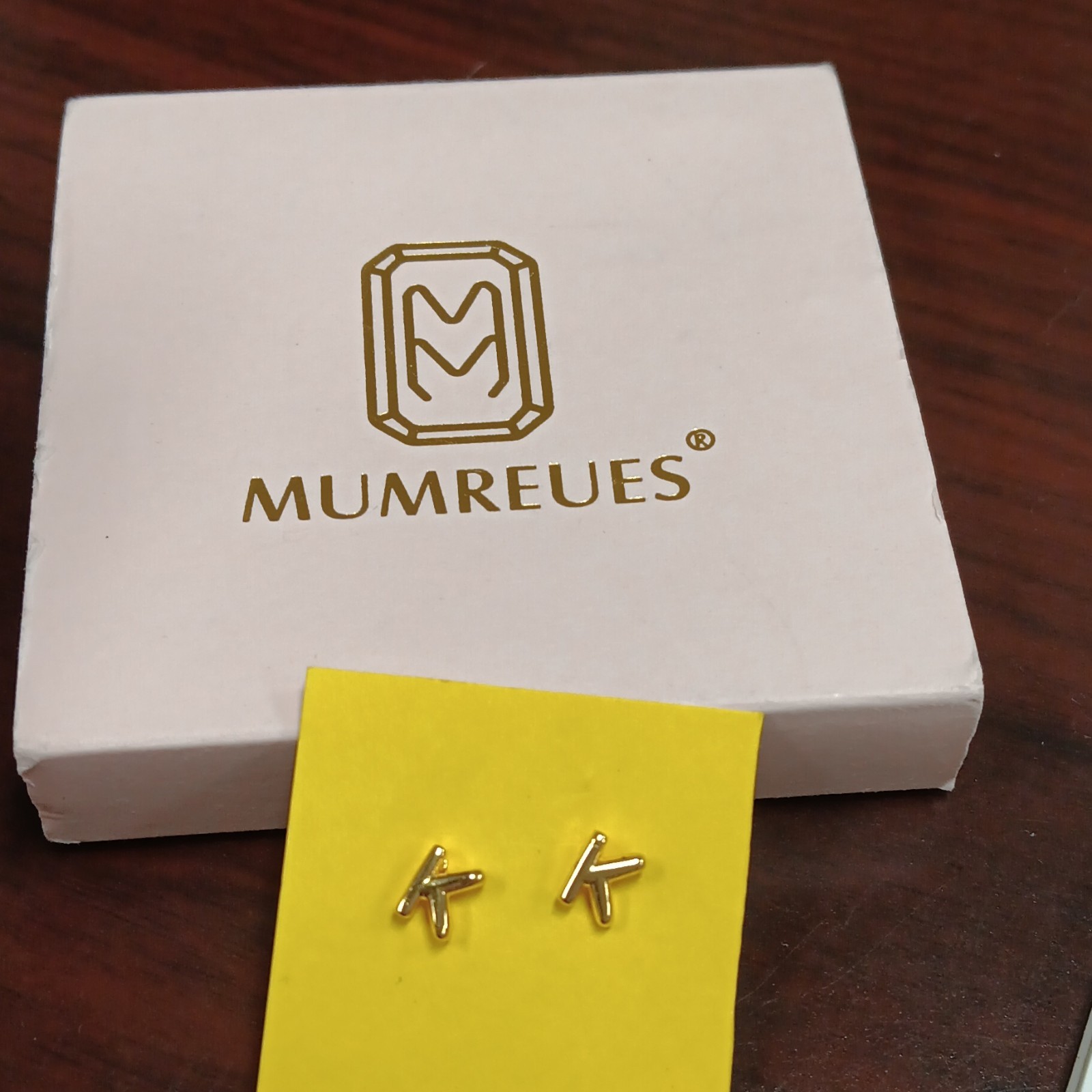 MUMREUES Gold Tone Letter K Stud Earrings Butterfly Back No Stone