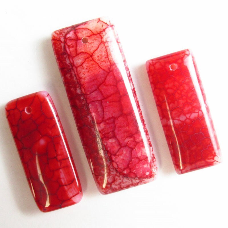 3Pcs/Set 35x15x5/50x20x5mm Red Fire Agate Oblong Pendant Bead D75870