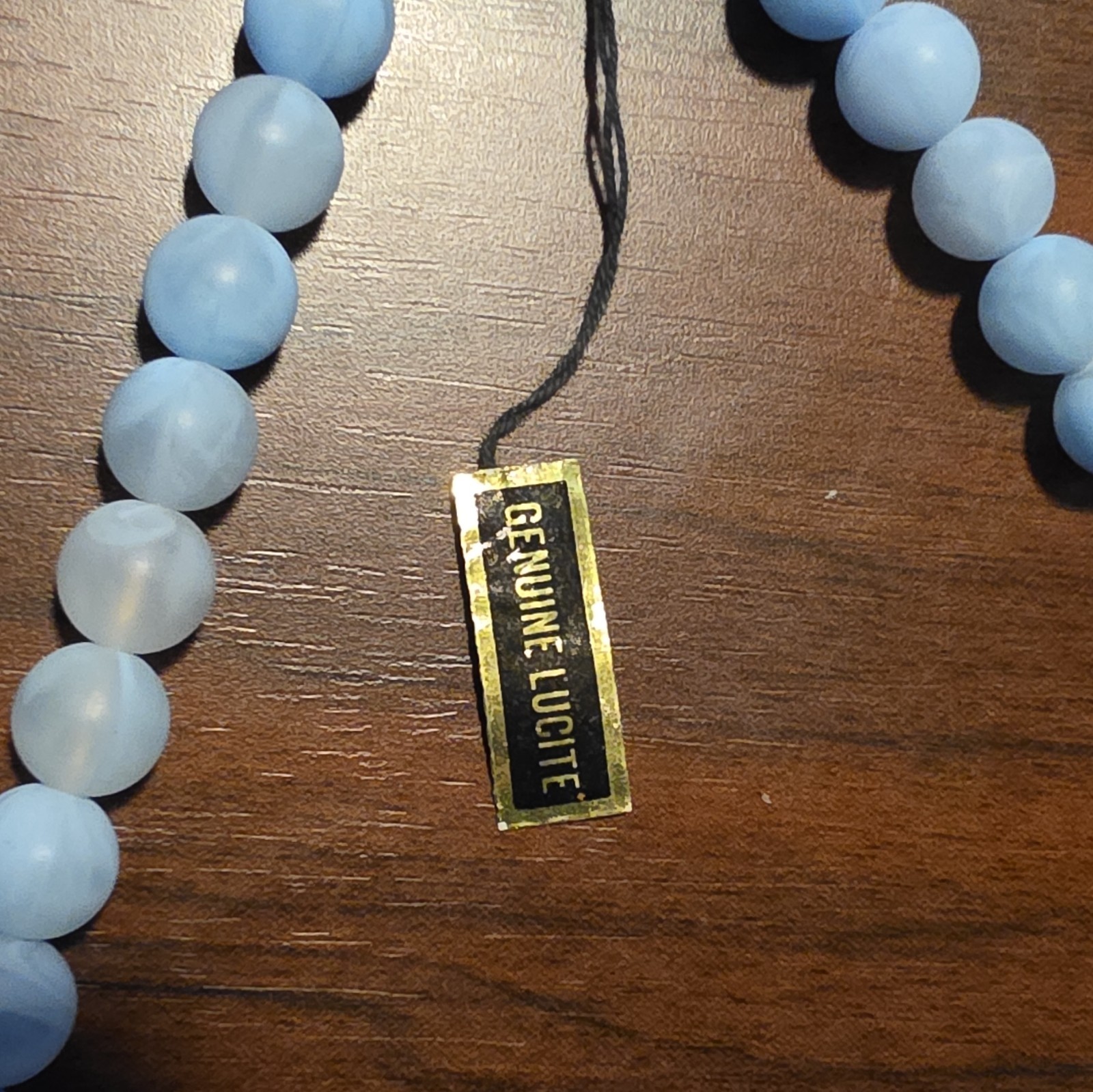 Blue & White Lucite Beaded Statement Necklace Hook Clasp Hong Kong 21in