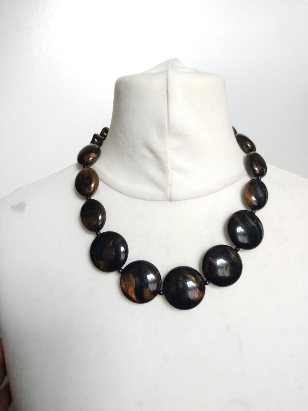 Black Gold Marble Effect Mixed Shapes Plastic Beads Graduated Necklace