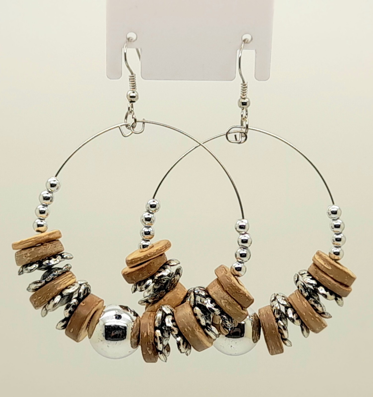 Winter color lt brown Wood &silver Bead drop/Chandelier fashion jewelry Earrings