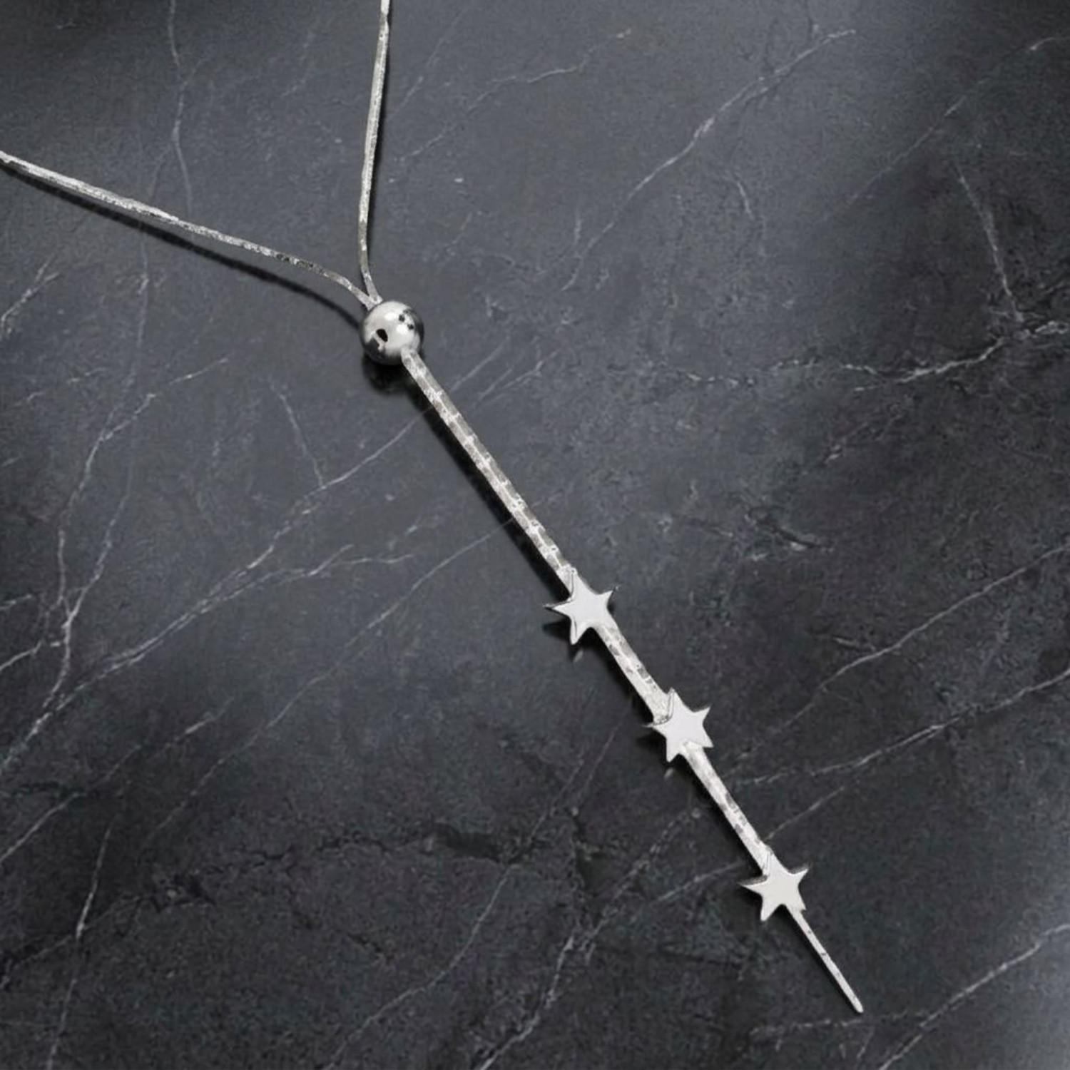 Women 925 Sterling Silver Plated Star Slide Lariat Pendant Necklace