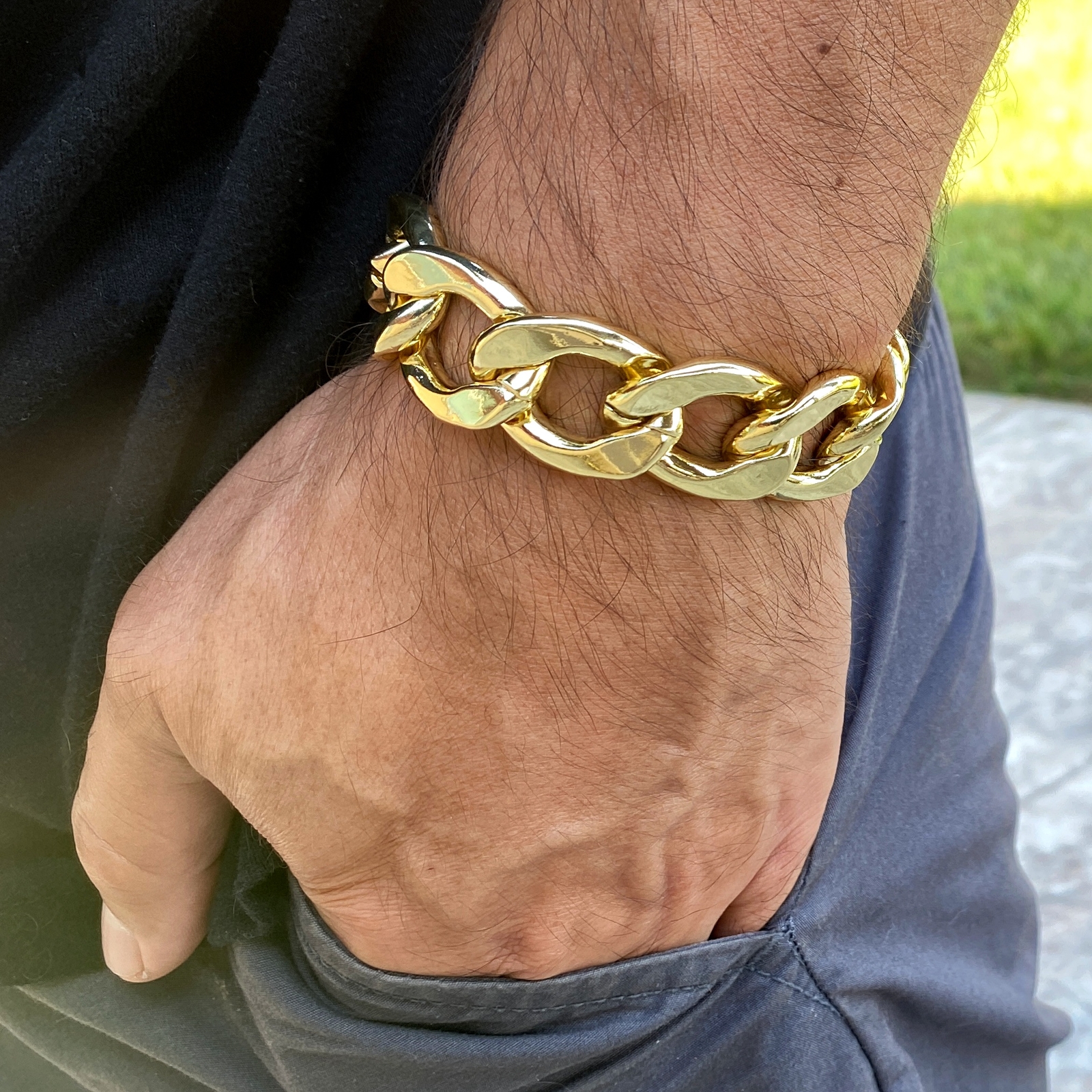 Men’s 14K Gold Plated Cuban Link Chain Hip Hop Bracelet 20MM Thick 7-8.5″ Inch