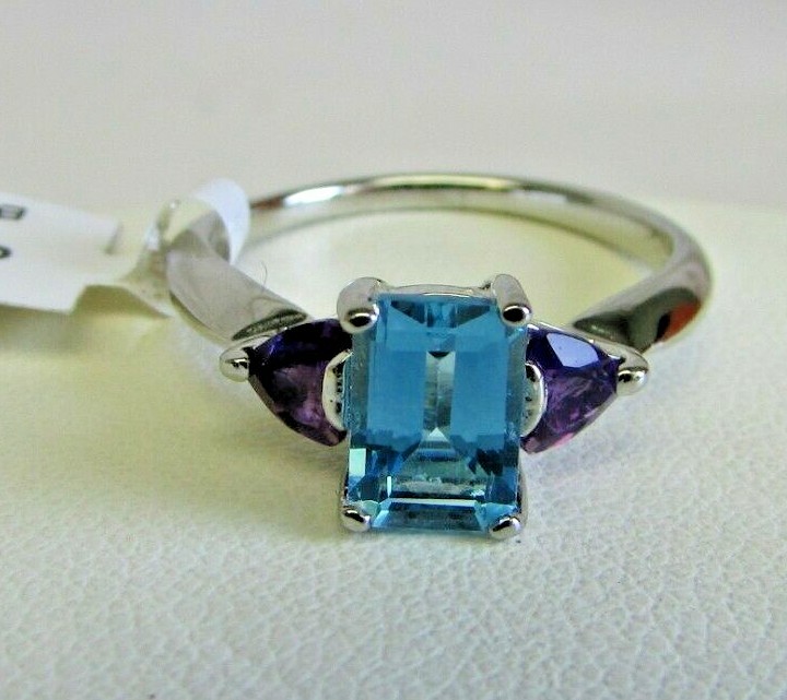 Allison Reed Silver Tone Blue Topaz w/ Amethyst Ring Size 6.5 (O45 1724 06) NEW