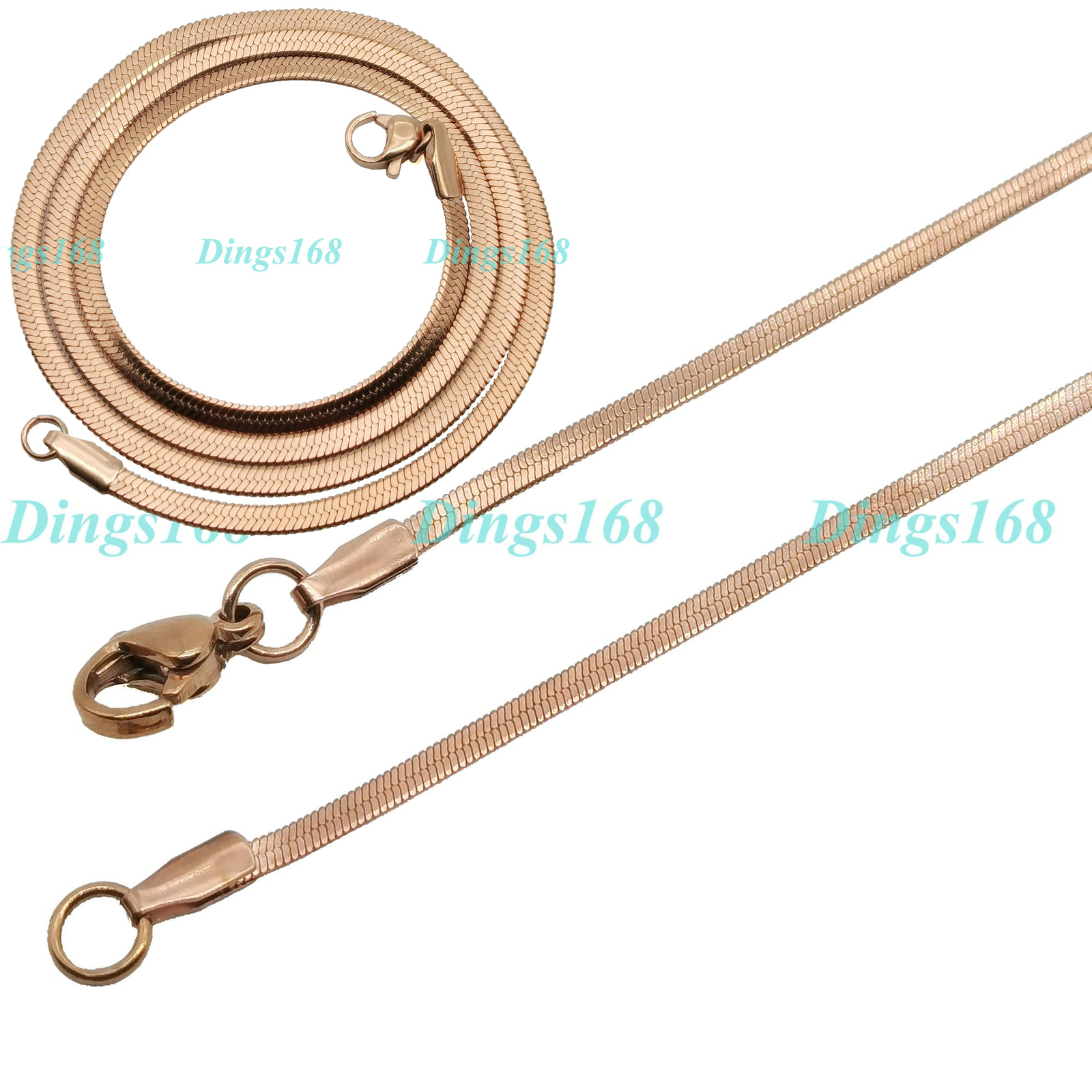 Men&women’s Genuine 18K Rose Gold Filled 2mm Thin Flat Snake Chain Necklace F764
