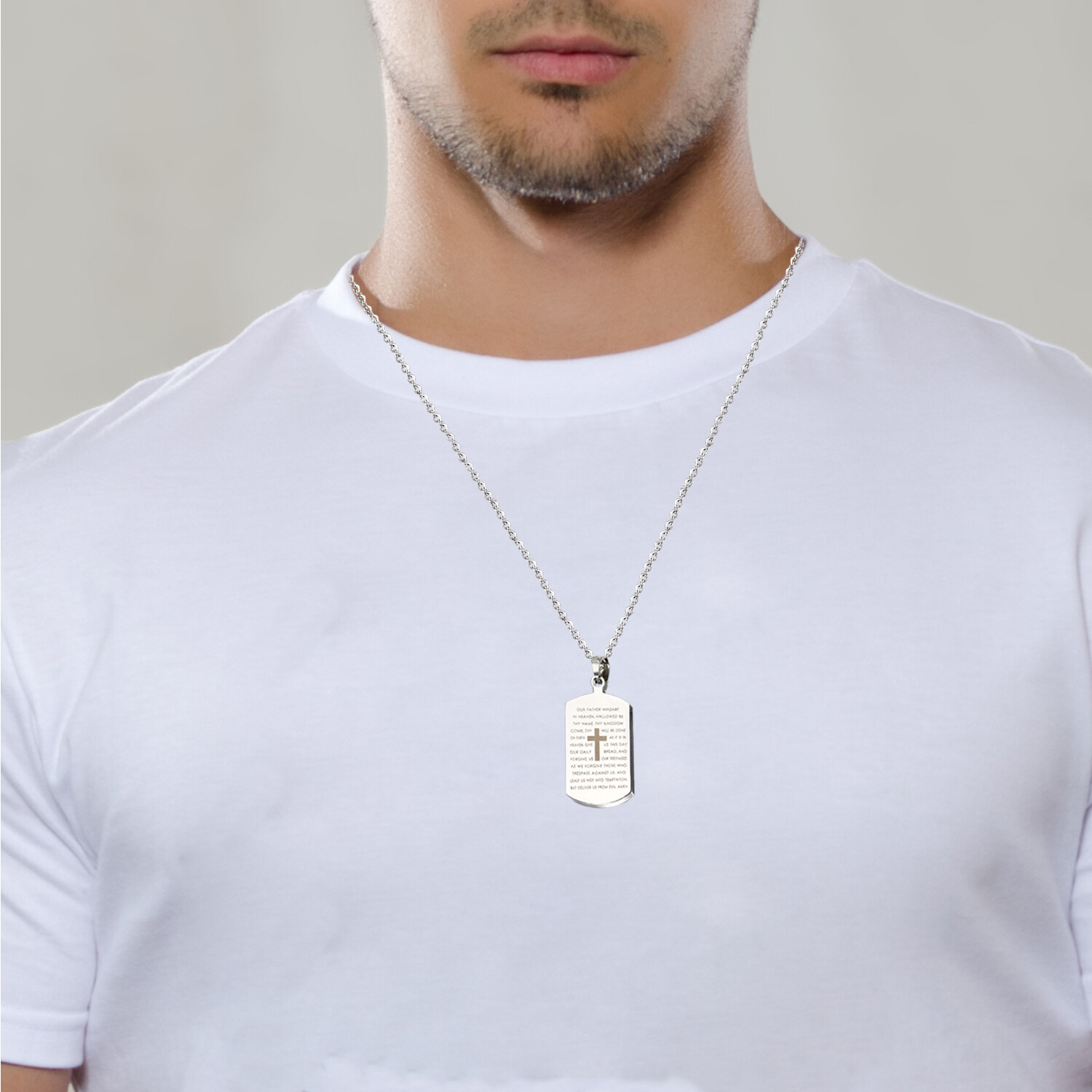 Mens Cross Crucifix Bible Prayer Dog Tag Pendant Stainless Steel Necklace 22″