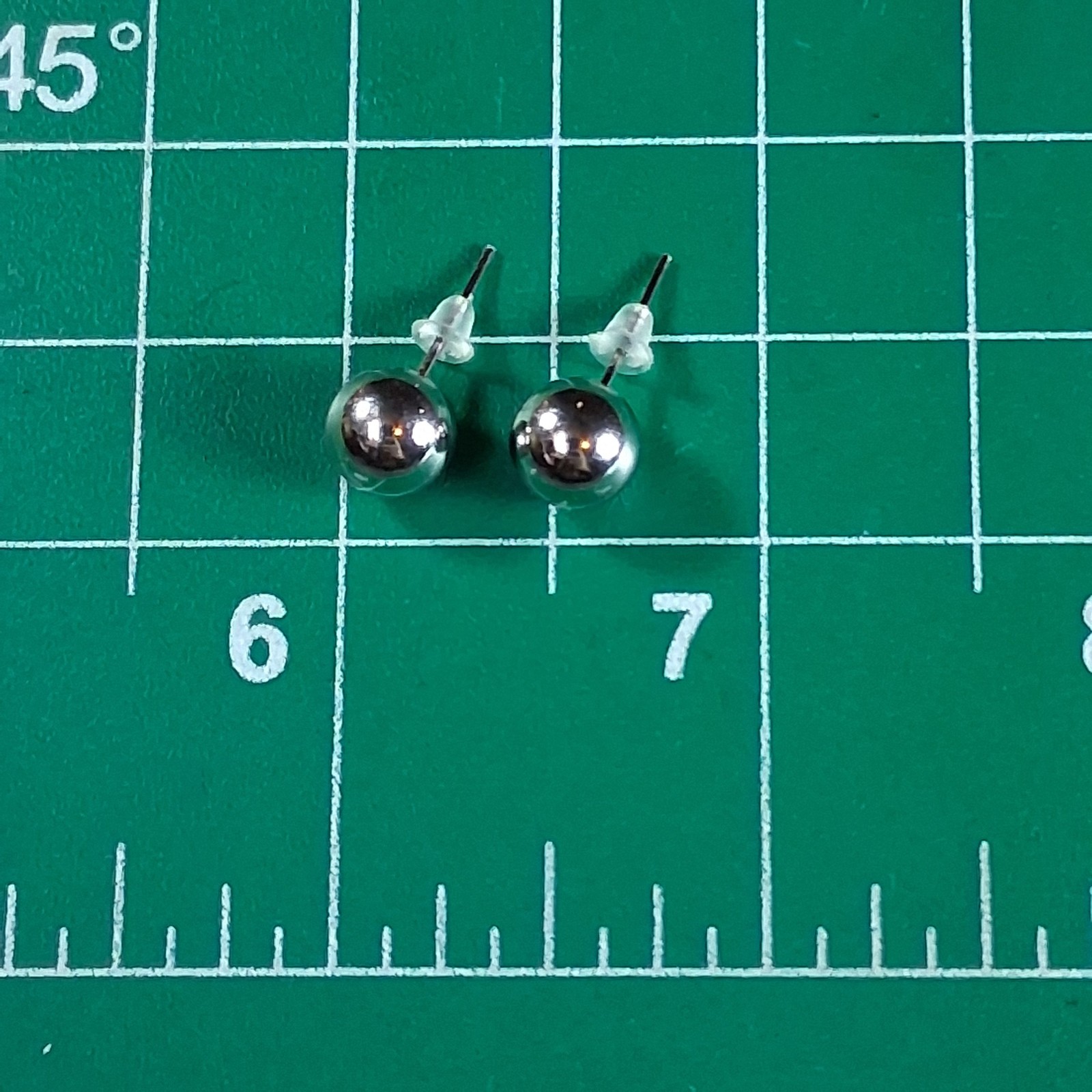 Polished Silver Tone Round Bead Stud Earrings