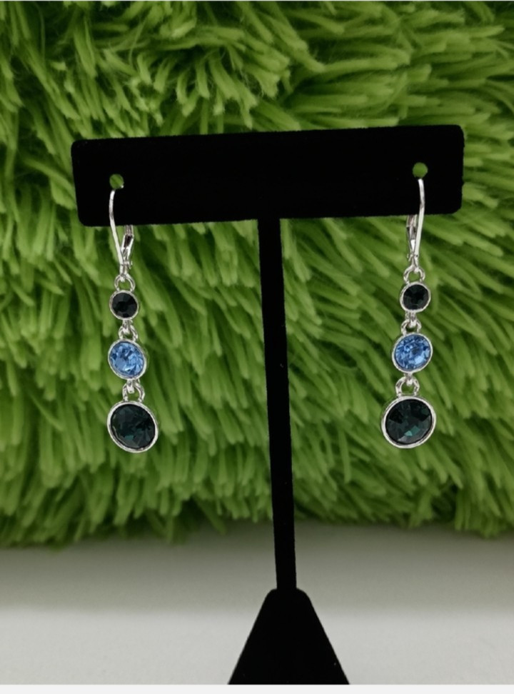 New Napier Silver Tone Simulated Crystal Linear Drop Earrings * Blues