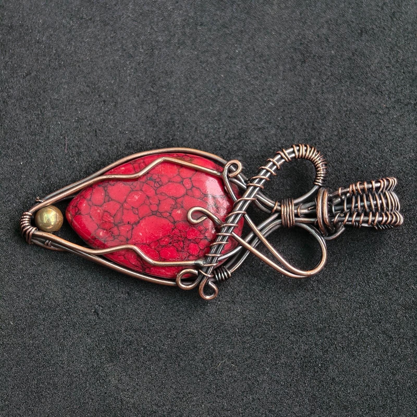 Copper Wire Wrapped Red Turquoise Pendant, Handmade Gemstone Necklace Pendant