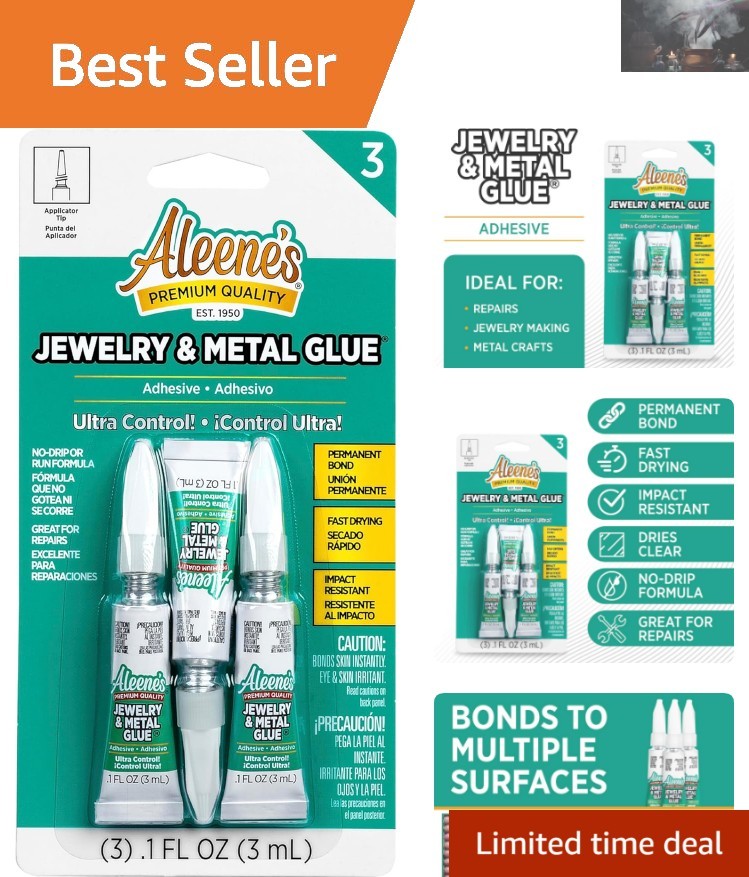 0.1oz Aleene’s Jewelry & Metal Glue – No-Run Formula, Ideal for Crafts & Repairs
