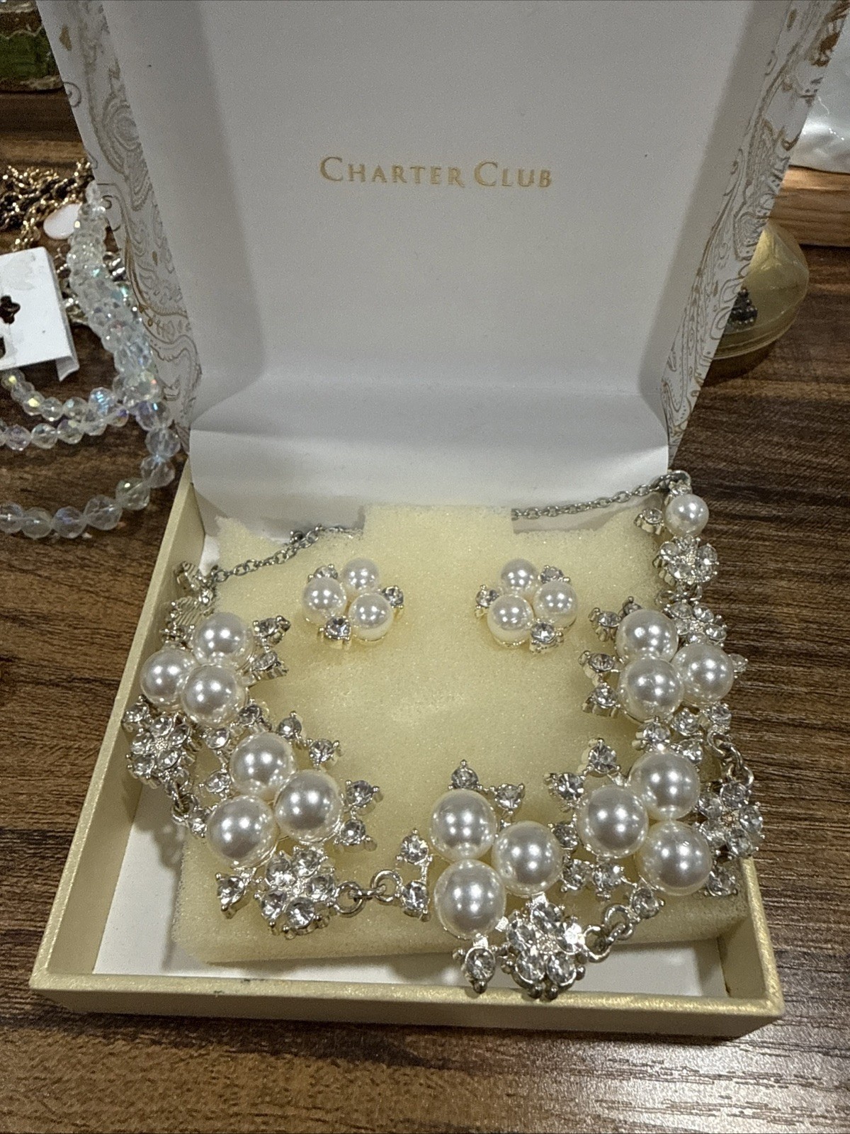 Charter Club Pearl Box Necklace vintage wedding jewelry set