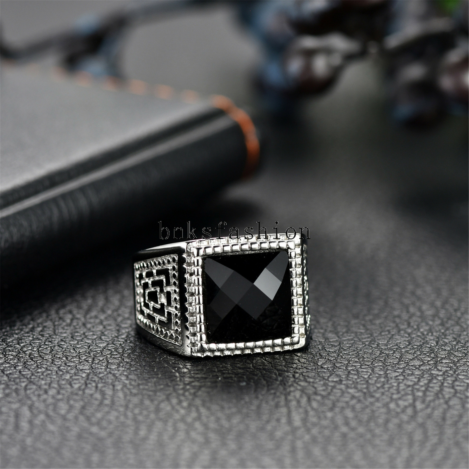 Stainless Steel Black Stone Ring Mens Classic Jewelry Ring Band Gift Size 8-13