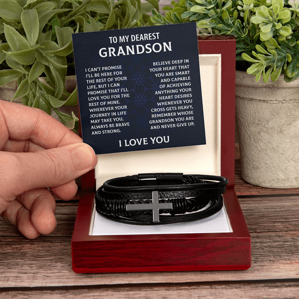 To My Dearest Grandson Cross Bracelet Christmas Birthday Graduation Gift for Men
