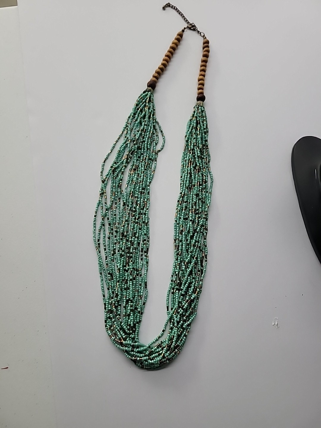 Vintage Necklace Beaded Blue Multi Strand Brown Jewelry Costume
