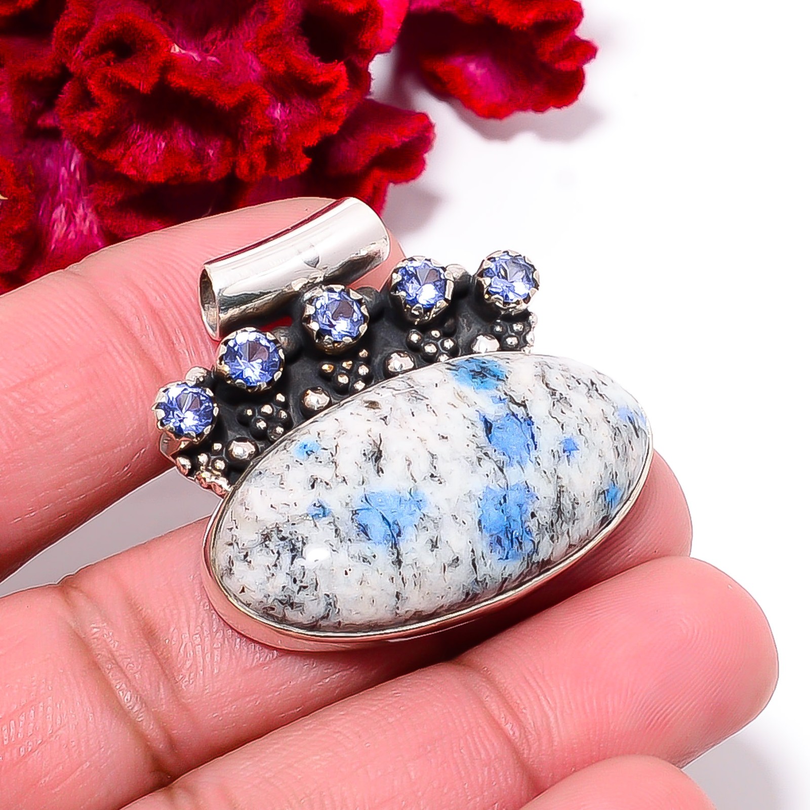 K2 Blue Azurite – Pakistan & Tanzanite 925 Sterling Silver Pendant 1.29″ P7029