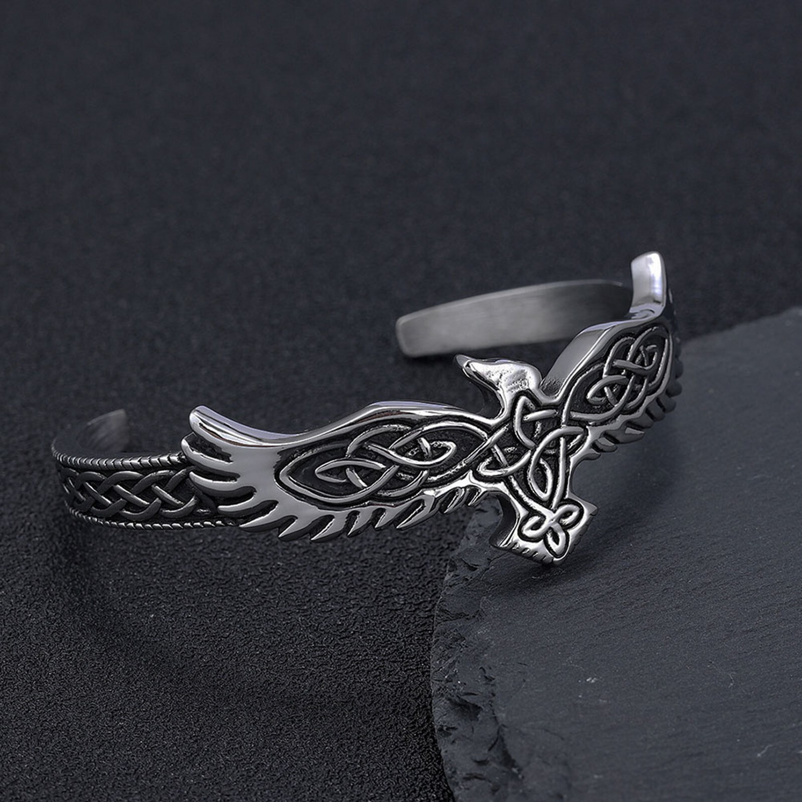 Celtic Hawk Bracelet Silver Stainless Steel Norse Raven Falcon Phoenix Cuff