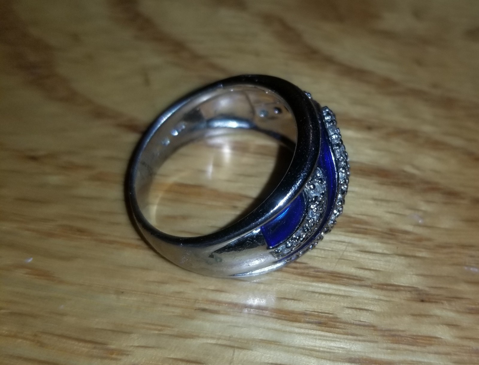 Vintage Hildago? Blue Enamel CZ Wave Ocean 925 Band Ring Sterling Silver 8.2 G