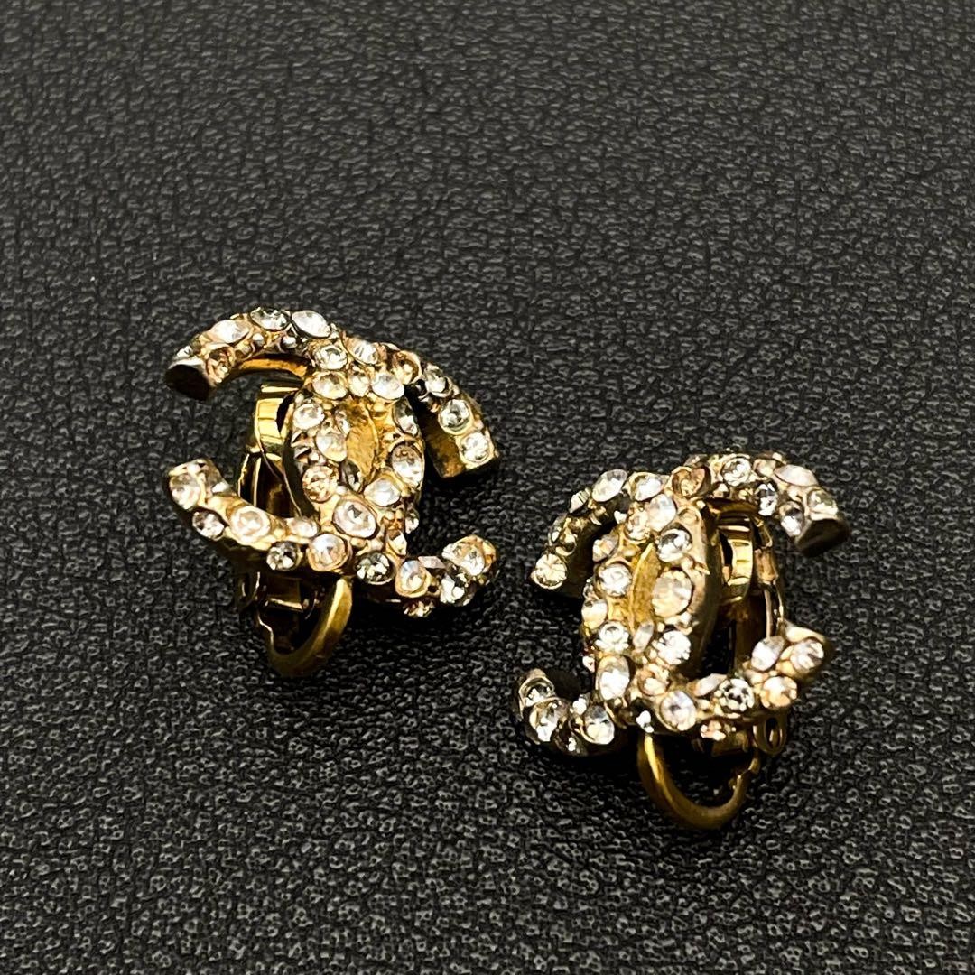 Chanel Coco Mark Earrings 07A Rhinestone Icon Gold Women’s Jewelry Accessories