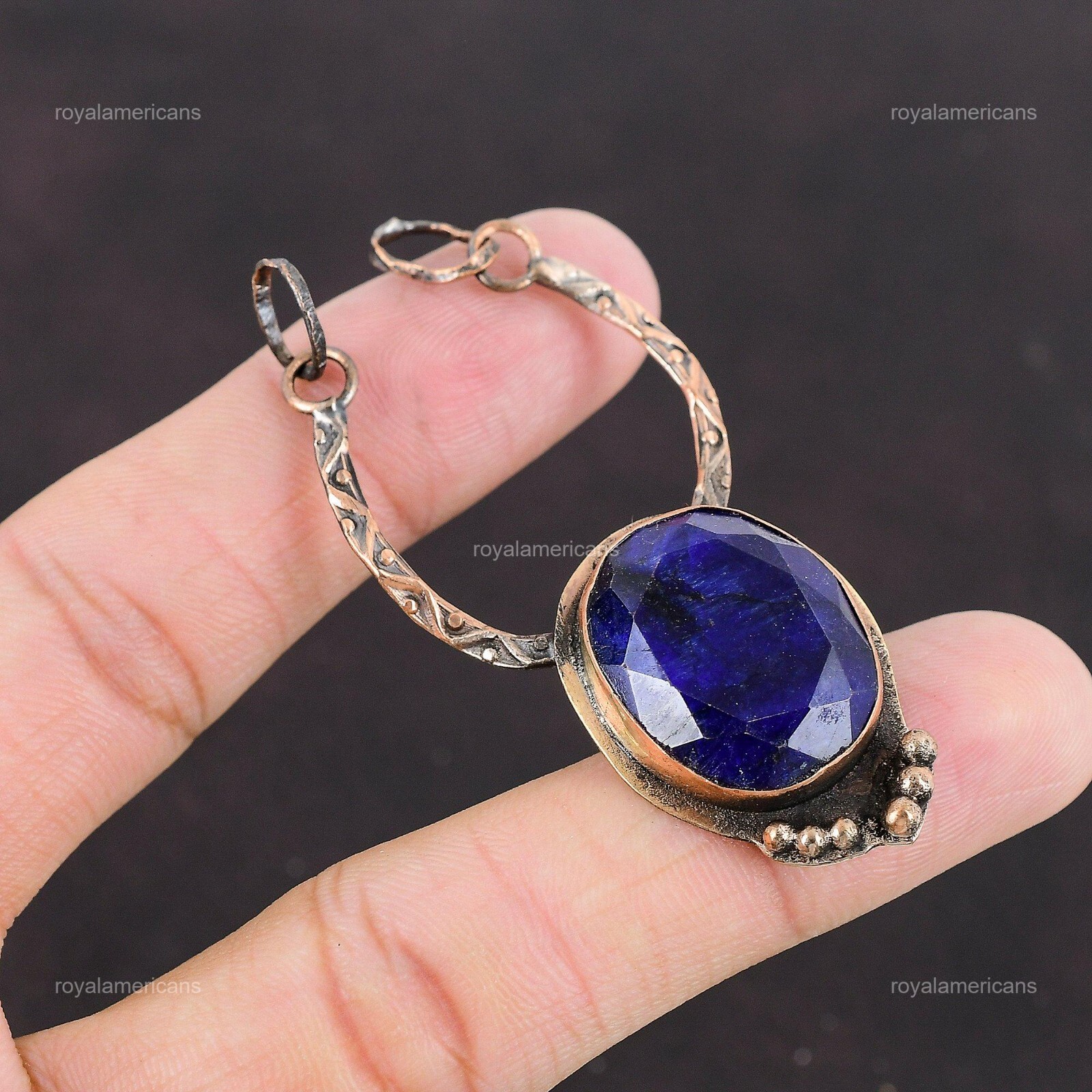 Blue Saphire Stone Copper Mother’s Day Bezel Confirmation/Communion Pendant