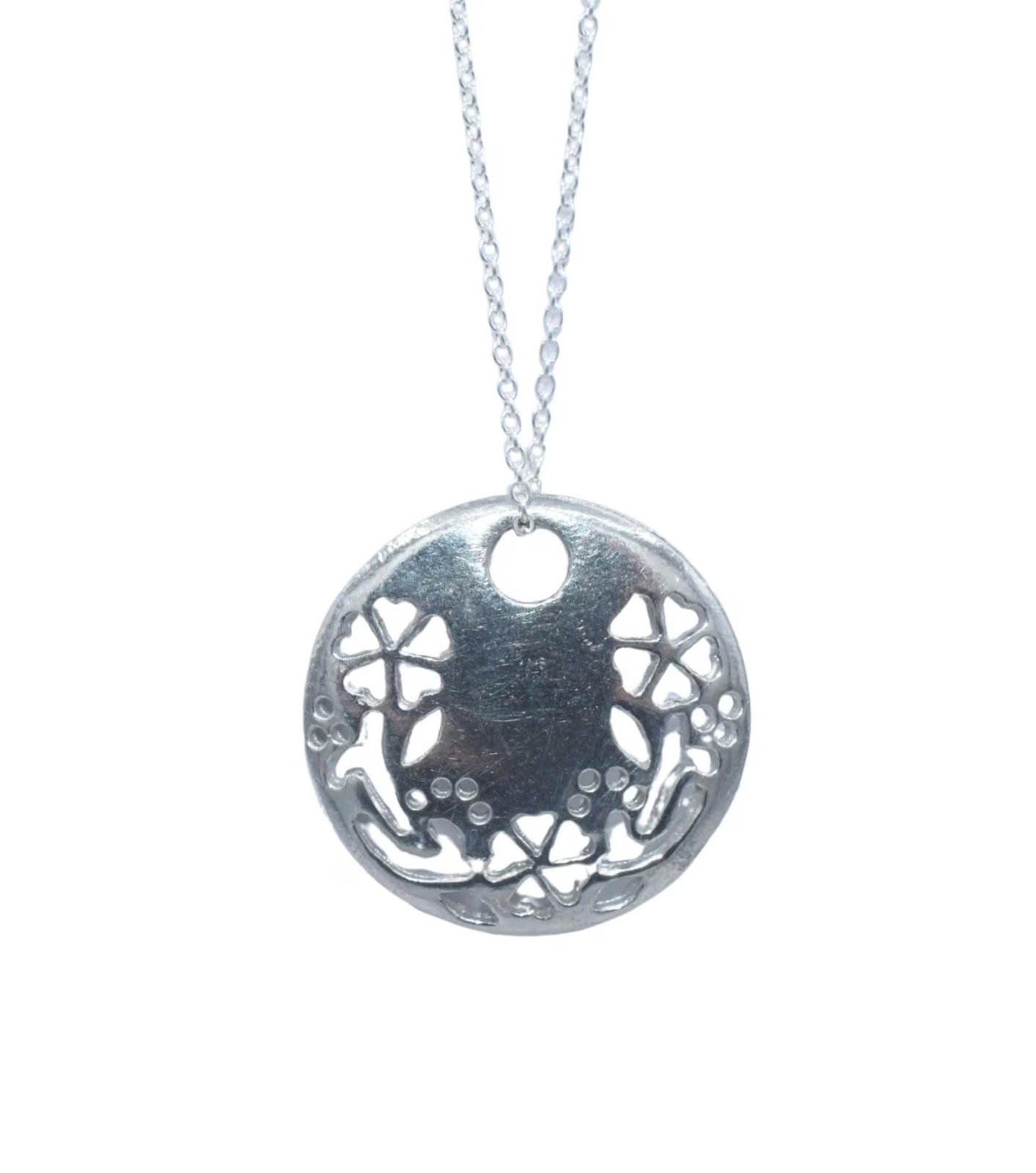 10th Anniversary Pure Tin Pendant Cut Out Flower Necklace. (Small) Gift UK