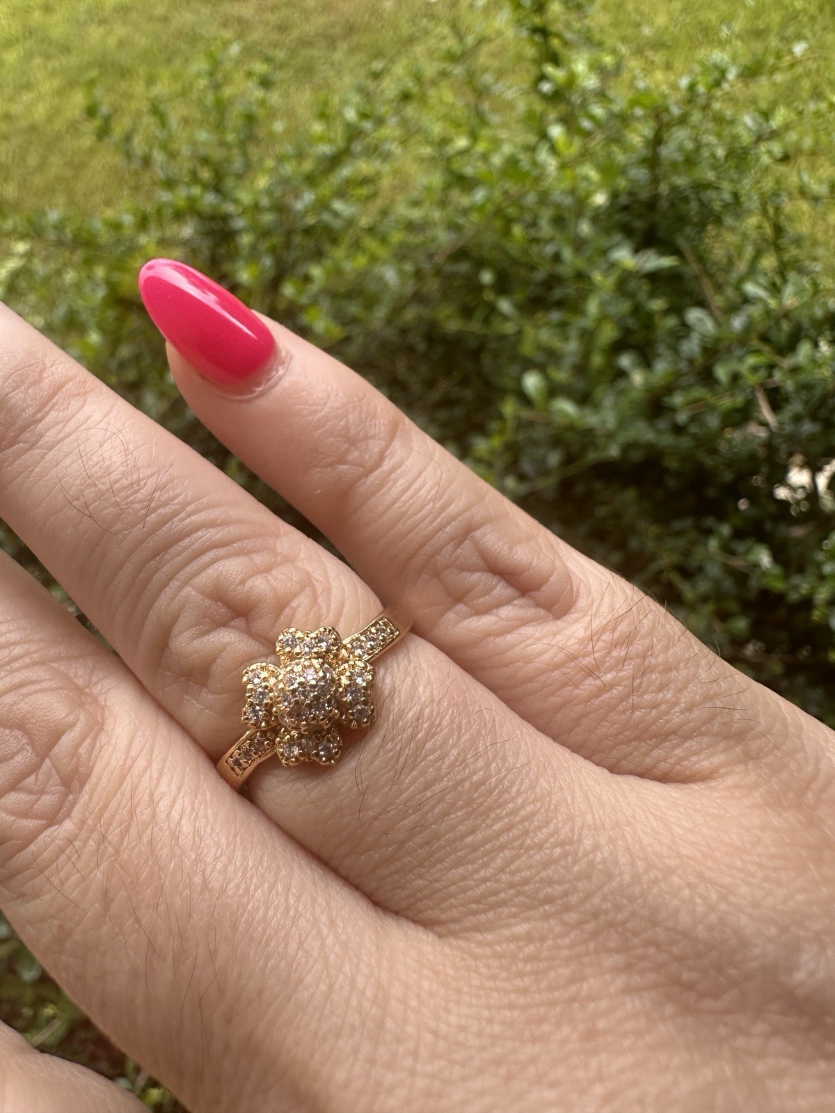 Gold-Tone Floral Cluster Ring with Clear Stones Stainless Steel Gifts