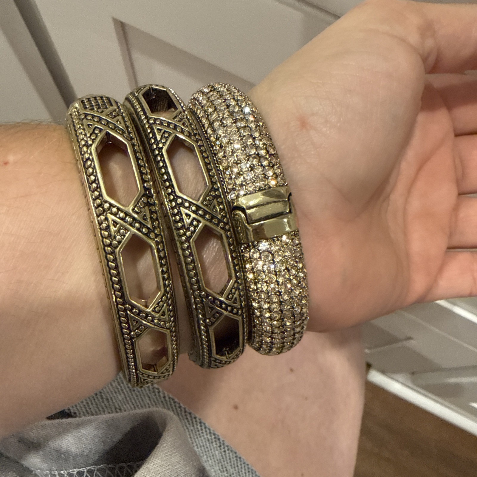 Heidi Daus Triple Play Crystal Bangle Bracelet 3 Pc Set