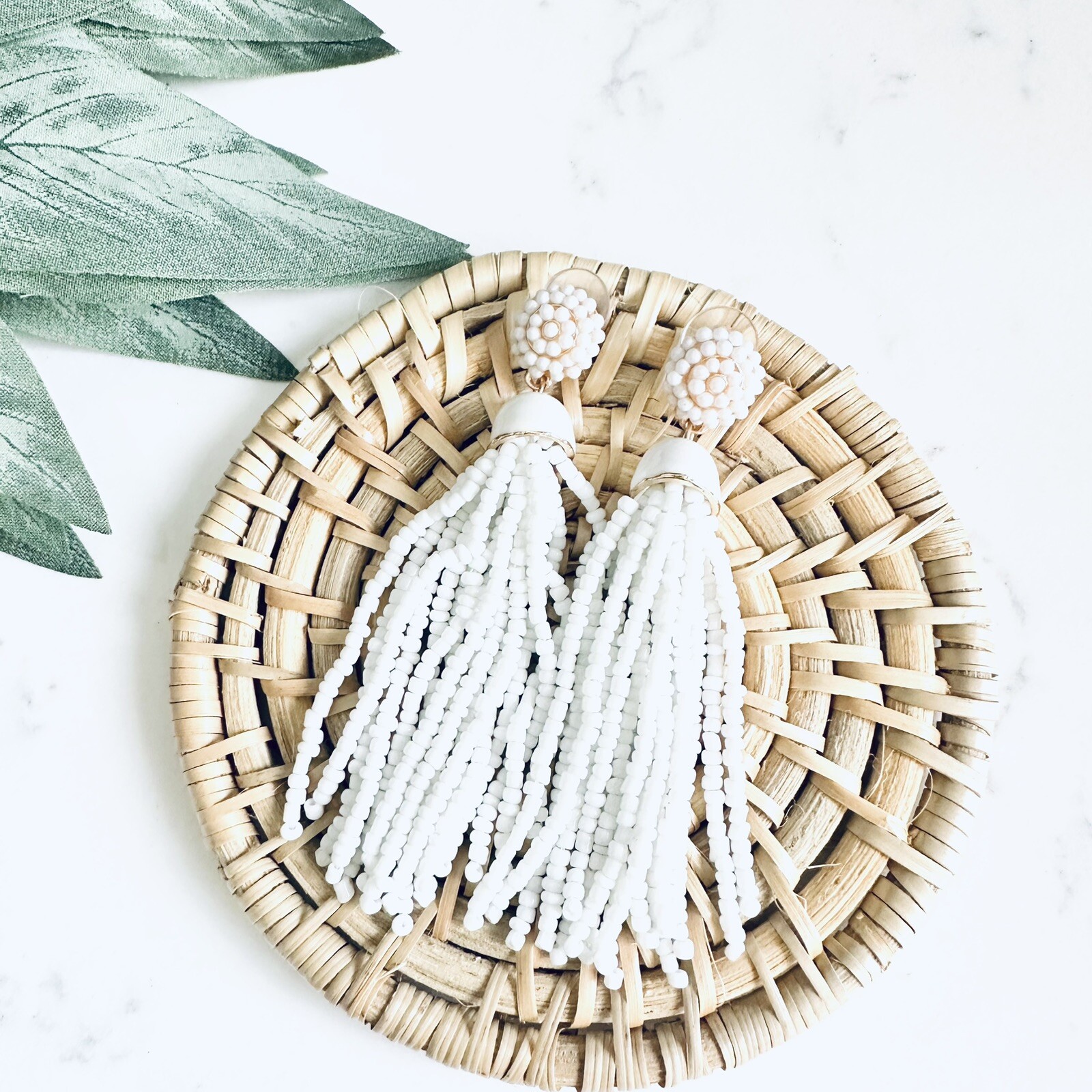 Cloud Tassel White Seed Bead Earrings Long Dangle Fringe Boho Jewelry Gift NEW