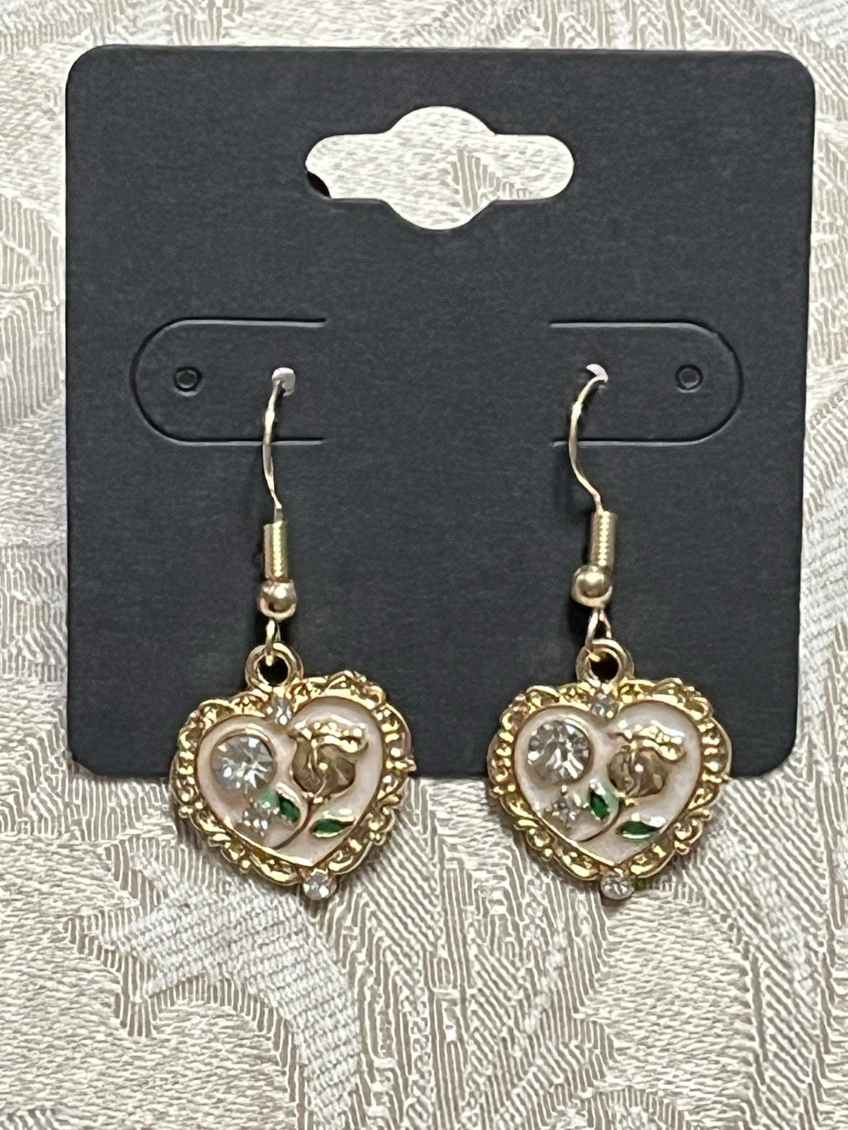 Vintage Gem Floral Heart Gold Enamel Drop Dangle Bohemian Trendy Earring Set