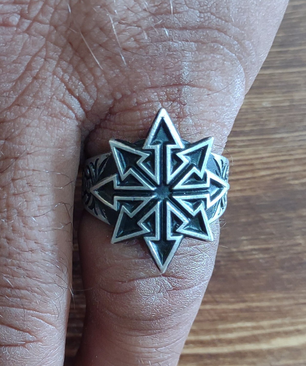 Chaos symbol ring Chaos 8 pointed star pewter ring sizes 7 to 14
