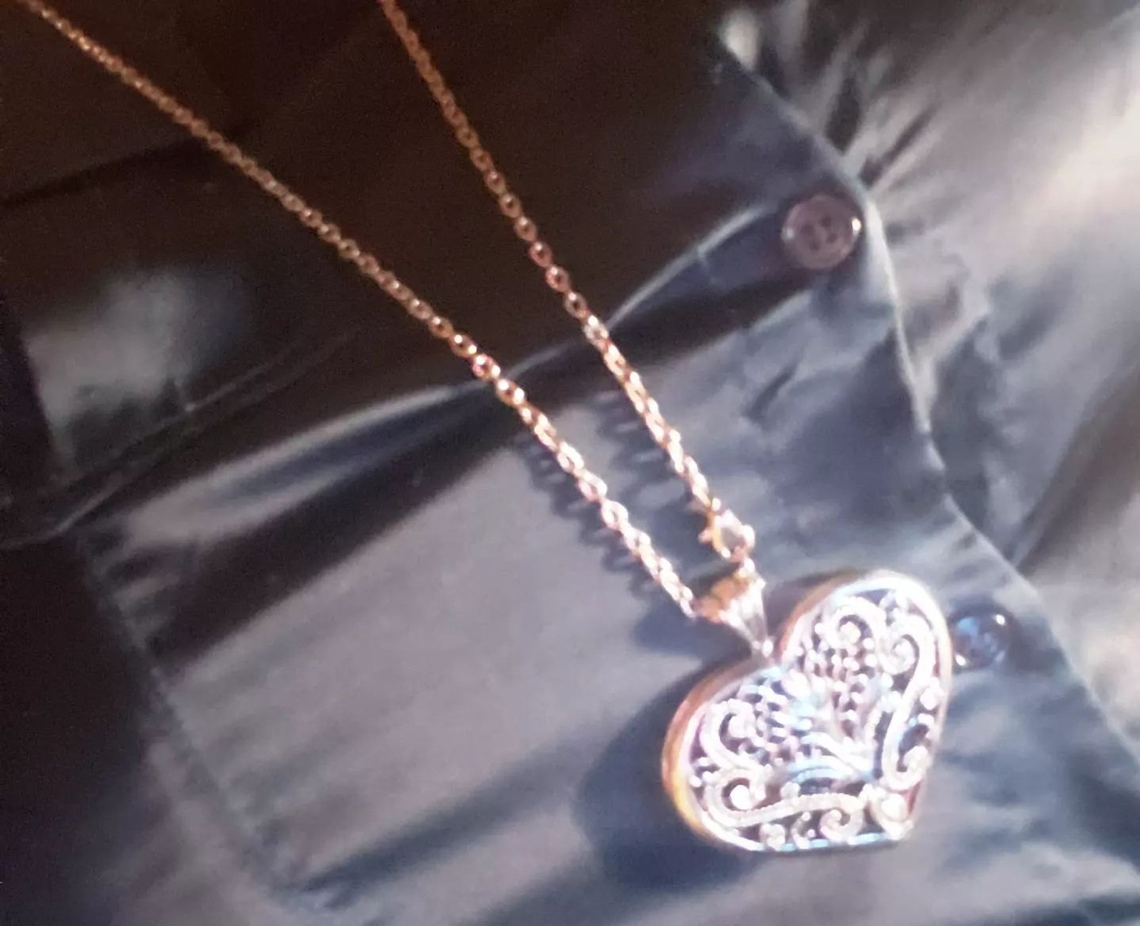 Filigree silver tone heart pendant necklace cottagecore