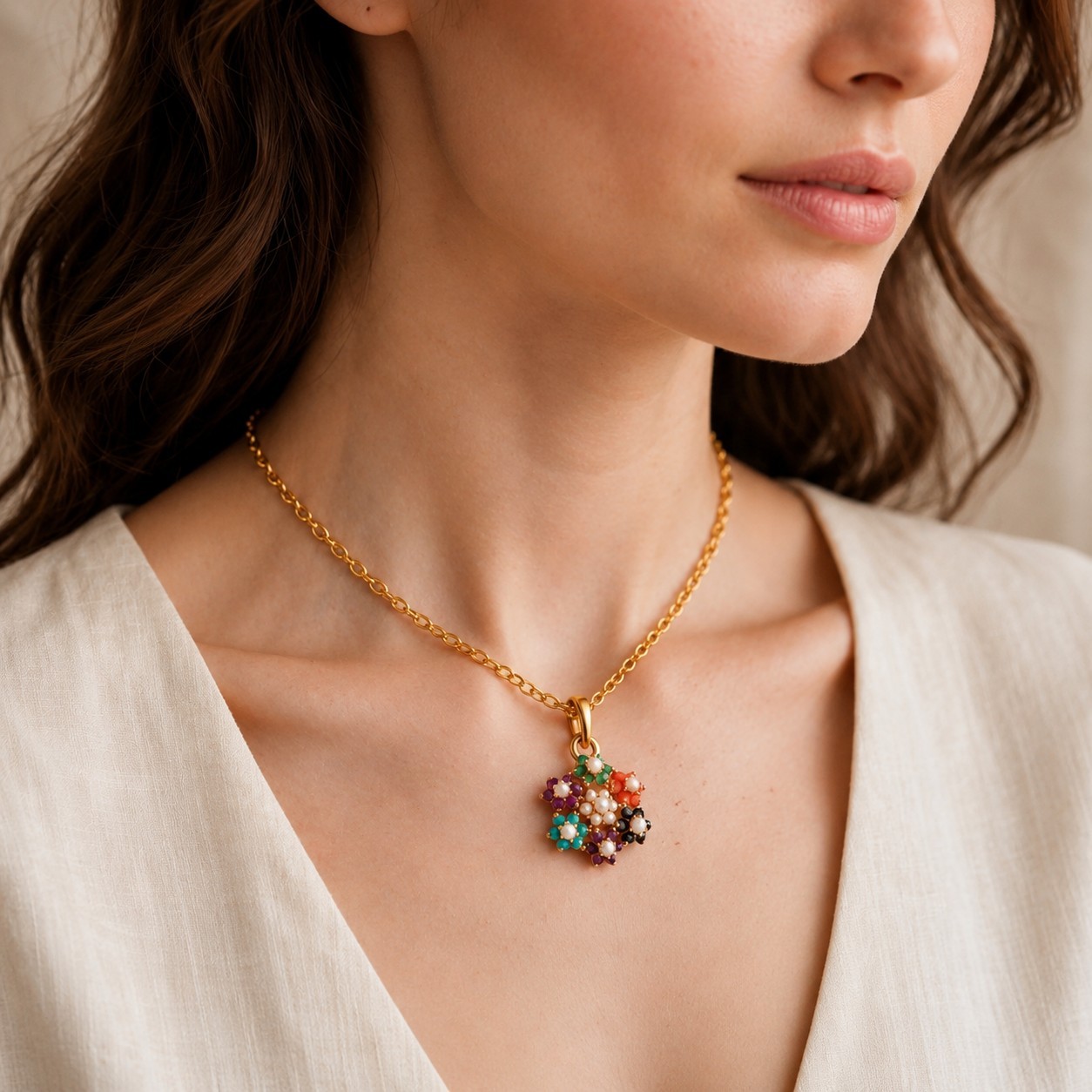 7 in 1 🌟Gemstone Necklace – 22k Goldplated on 925 sterling silver chain-18 inch