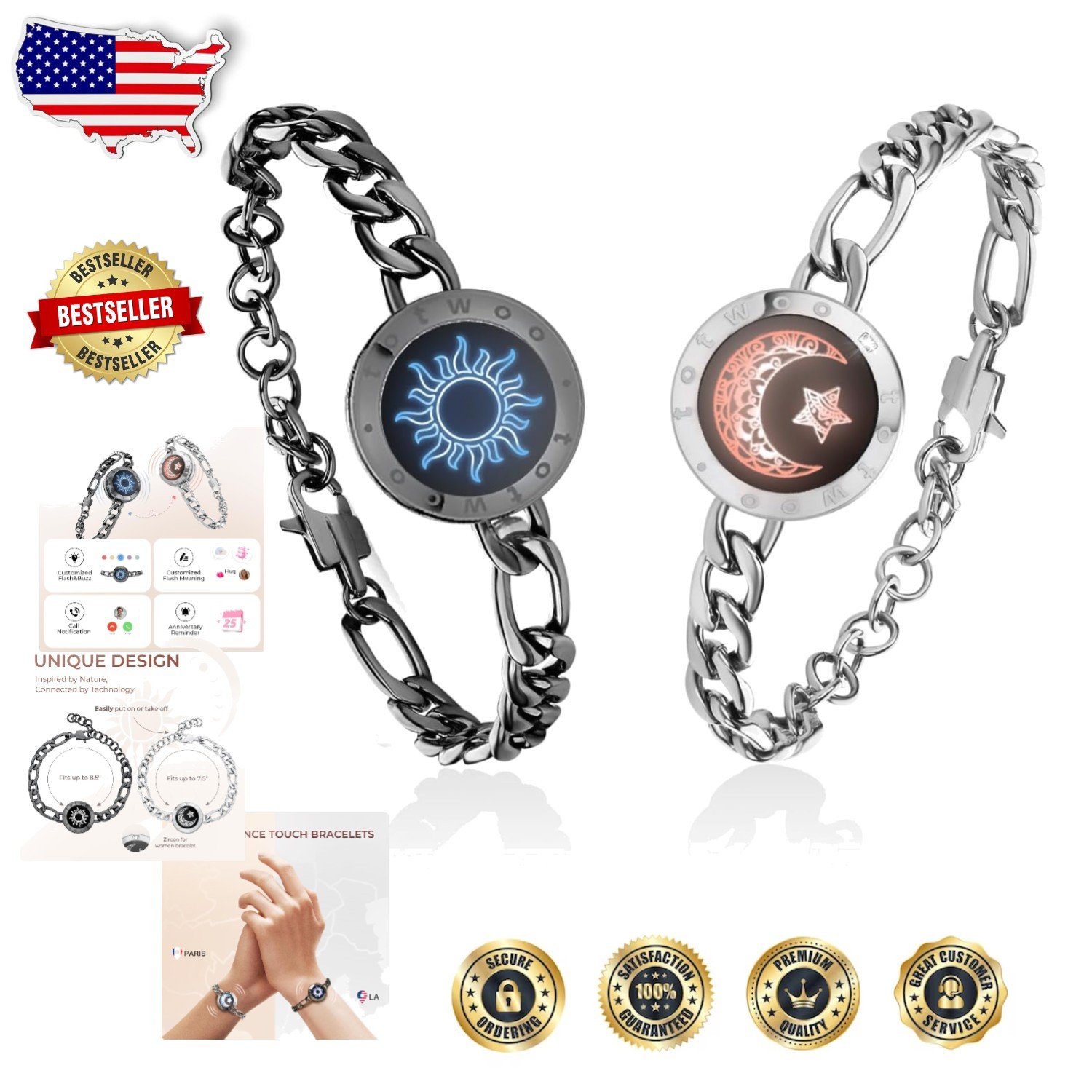 Smart Touch Bracelets for Couples Long Distance Vibration Bluetooth