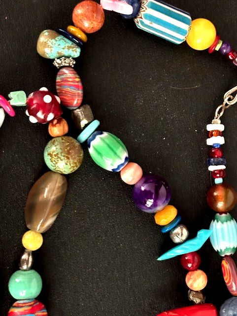 Multicolor Beaded Necklace Mixed Materials Hand-Crafted Unique Native American