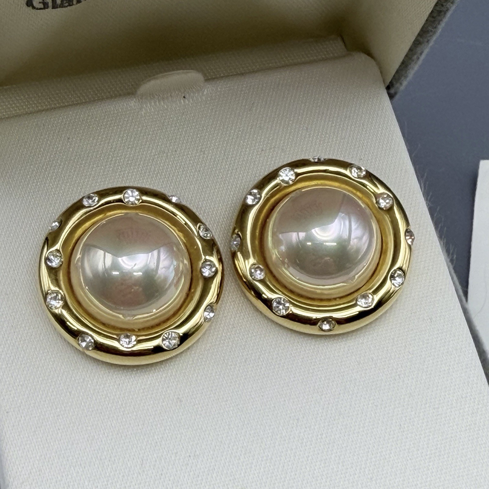 Nolan Miller Glamour Collection Post Earrings Statement Faux Pearl Rhinestones