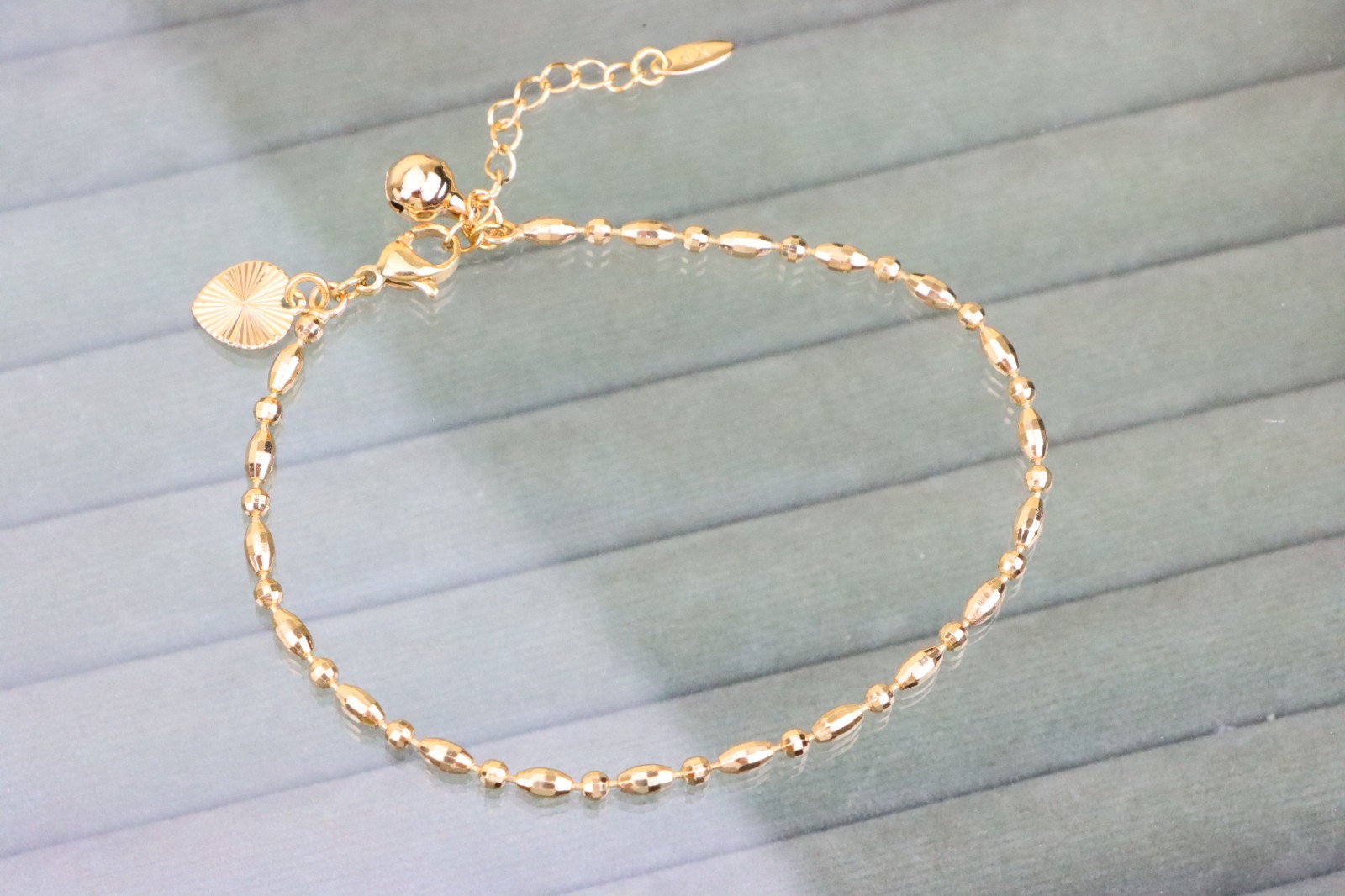 Beaded Rose Gold Anklet with Shine Charm, XPAL1166
