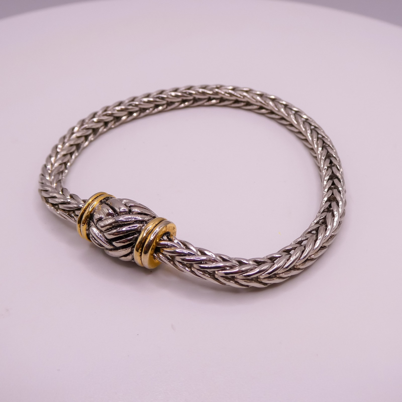 Vintage Two Tone Wheat Braided Silver Magnet 6.5″ Unisex Bracelet