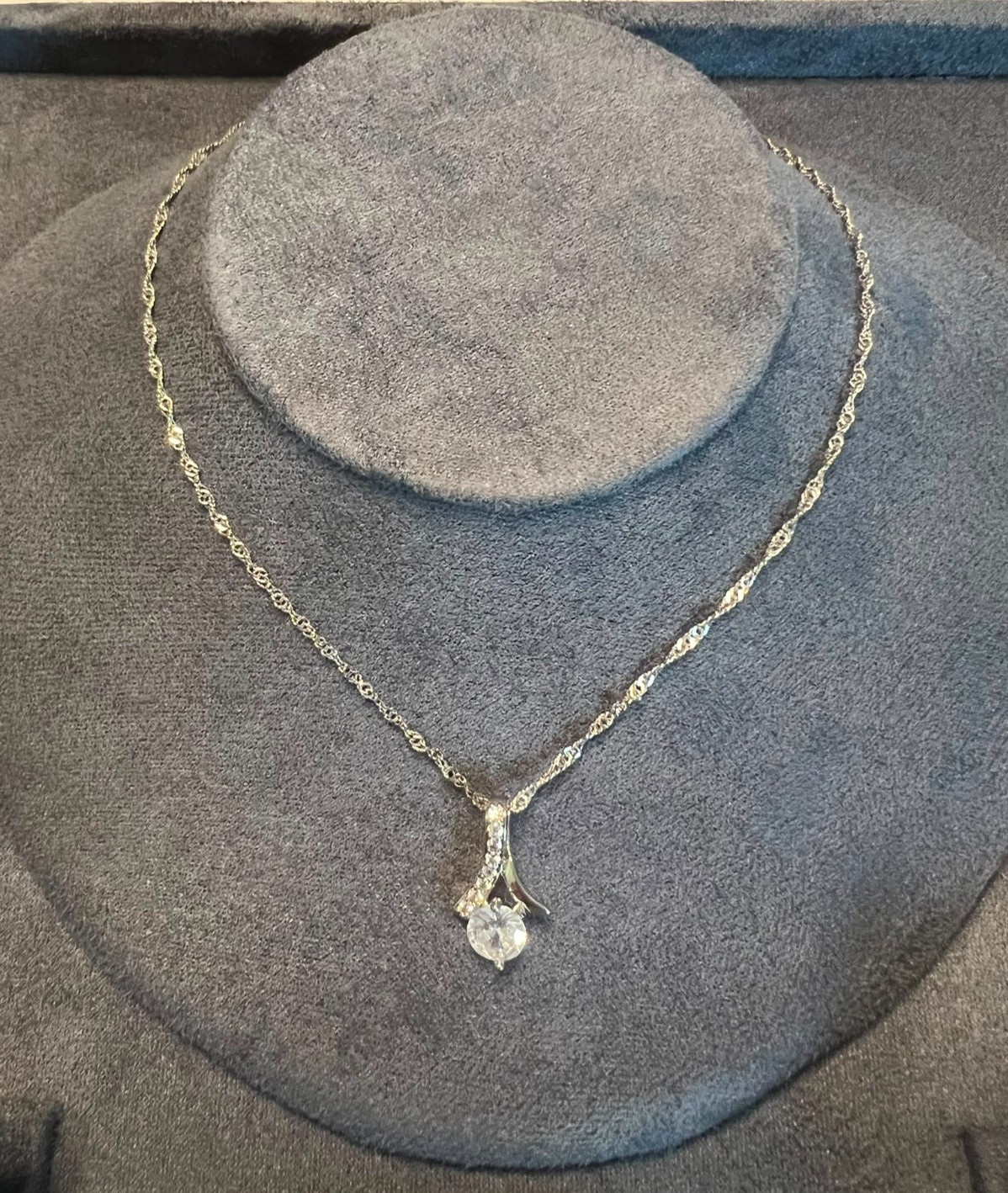 Silver Tone CZ Wishbone Pendant Necklace Adjustable 46-52cm Clear Crystal Drop