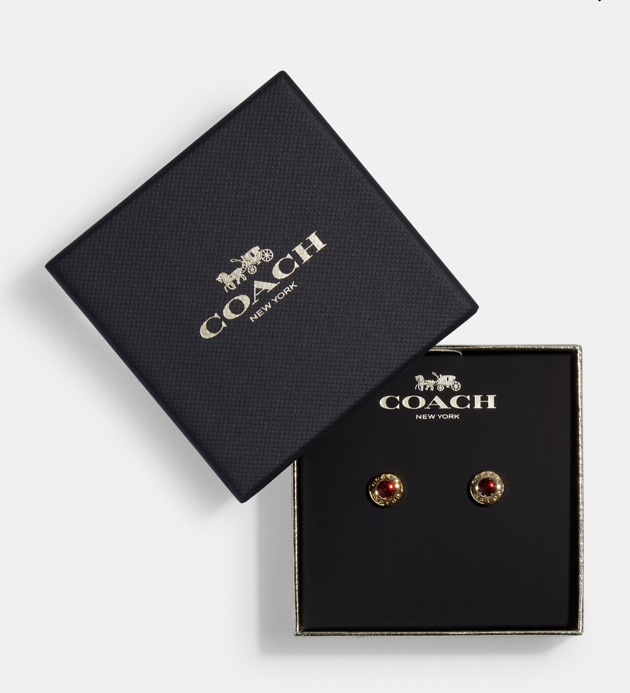 NEW COACH Boxed 54516 Open Circle Stone Stud Earrings Gold Tone Red Great Gift!