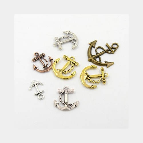 Wholesale Lot 50 Mixed Metal Alloy Gold Silver Copper Nautical Anchor Pendants