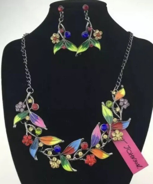 BRILLIANT Colors Necklace & Dangle Studs Set By Betsey Johnson MUST SEE!