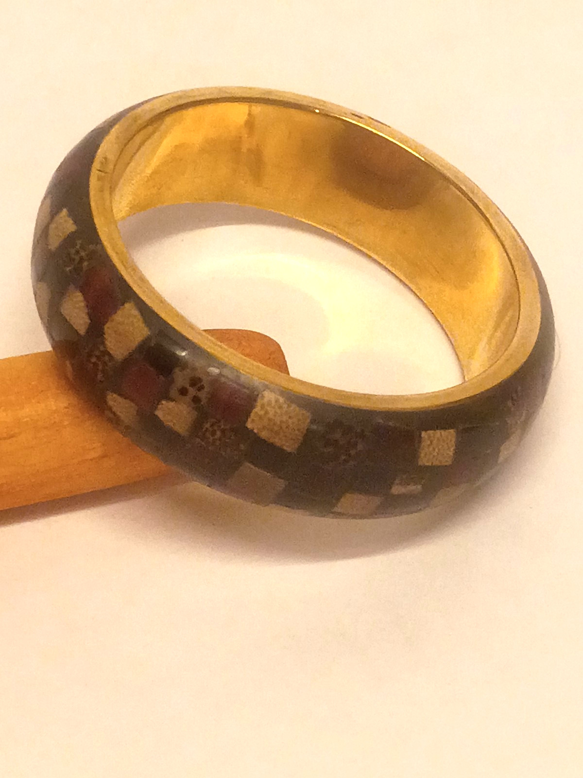 Horn Bohemian Bracelet Bangle with Wood and Shell Inaly Brass