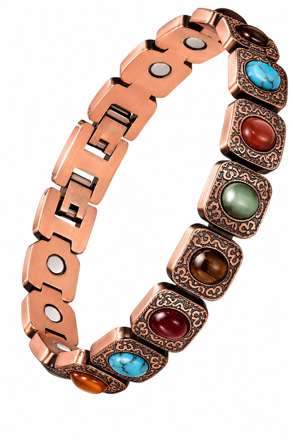 99.99% Pure Copper Magnetic Cuff Bracelet Women Natural Stone Gift