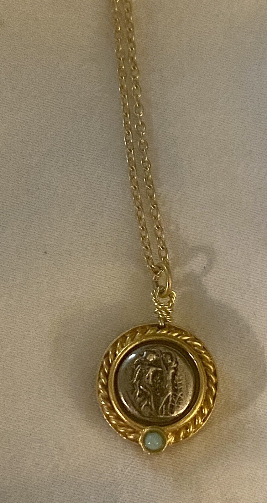 Linda Levinson Designs Coin Necklace Gold W/ Faux Turquoise Accent NWT