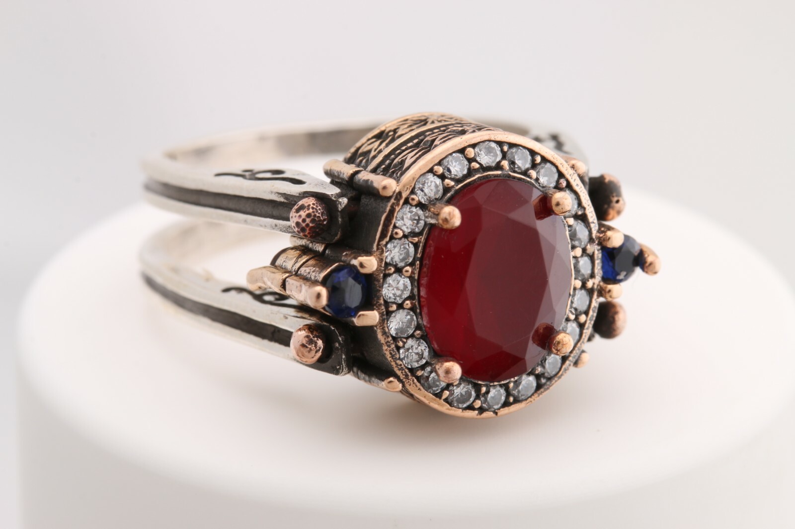 Turkish Reversible Oval Sapphire and Ruby Topaz 925 Sterling Silver Ring