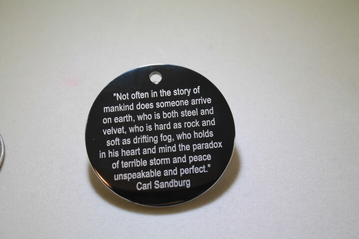 ABRAHAM LINCOLN WITH SANDURG QUOTE NECKLACE DOG TAG STAINLESS STEEL ROLO CHAIN