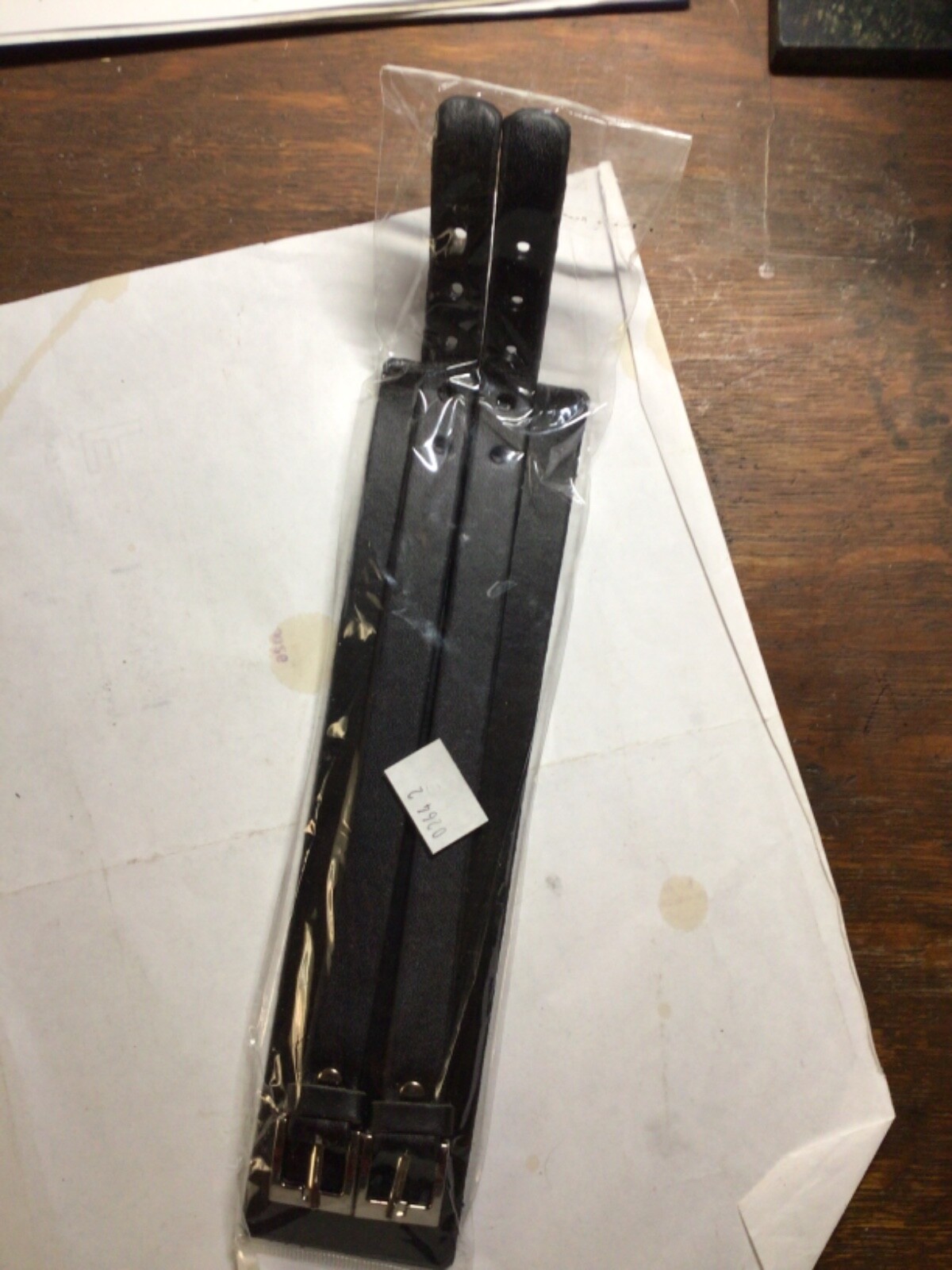 Black Leather Belt Strap Two Buckle Wristband /Bracelet