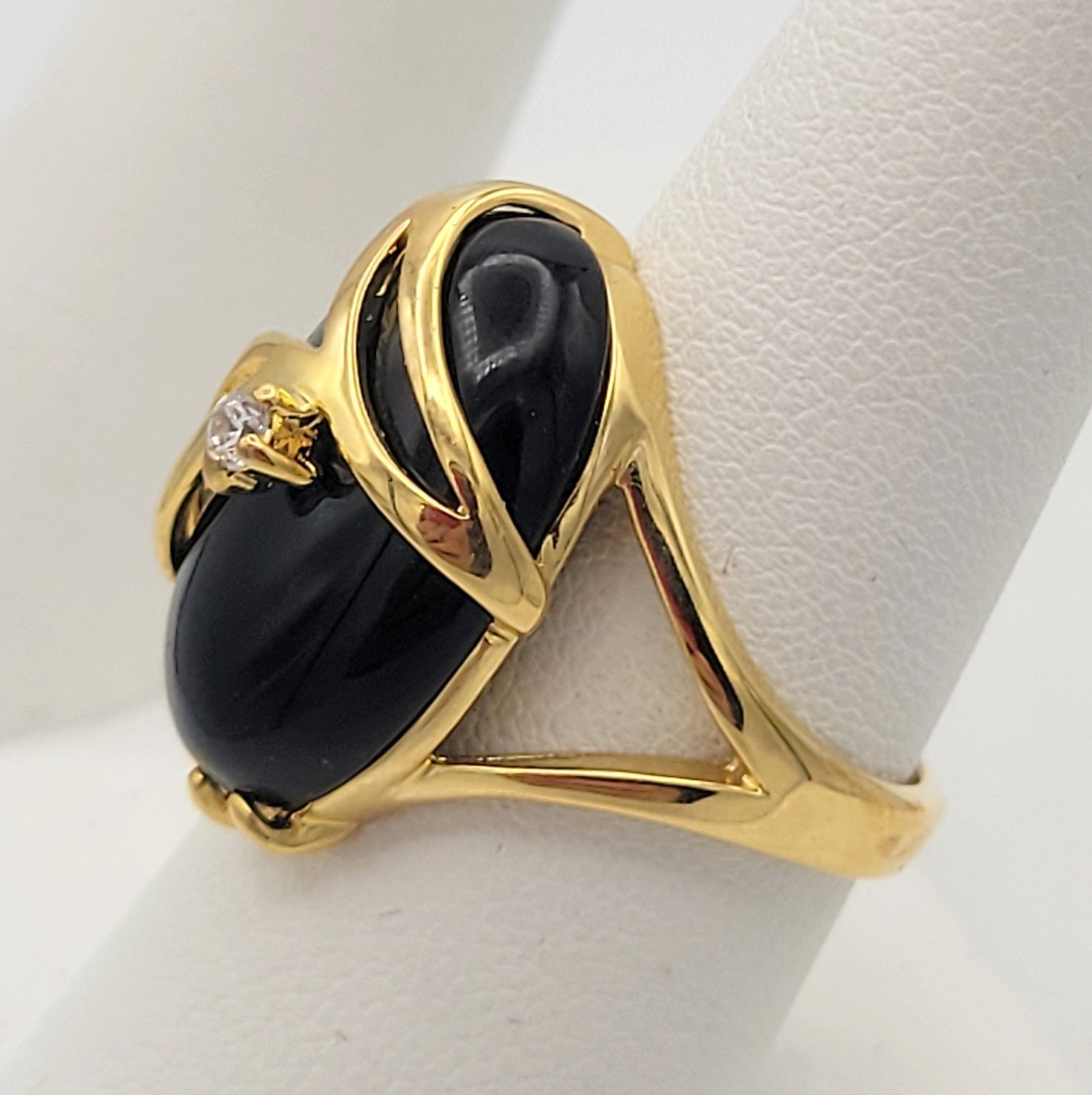 Palm Beach Jewelry Gold-Plated Oval Natural Black Onyx Ring w/Gift Box Sz 7 3/4