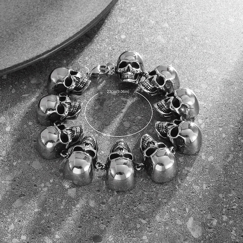 Gothic Hell Demon Ghost Head Full Skull Bracelet Men Punk Rock Halloween Jewelry